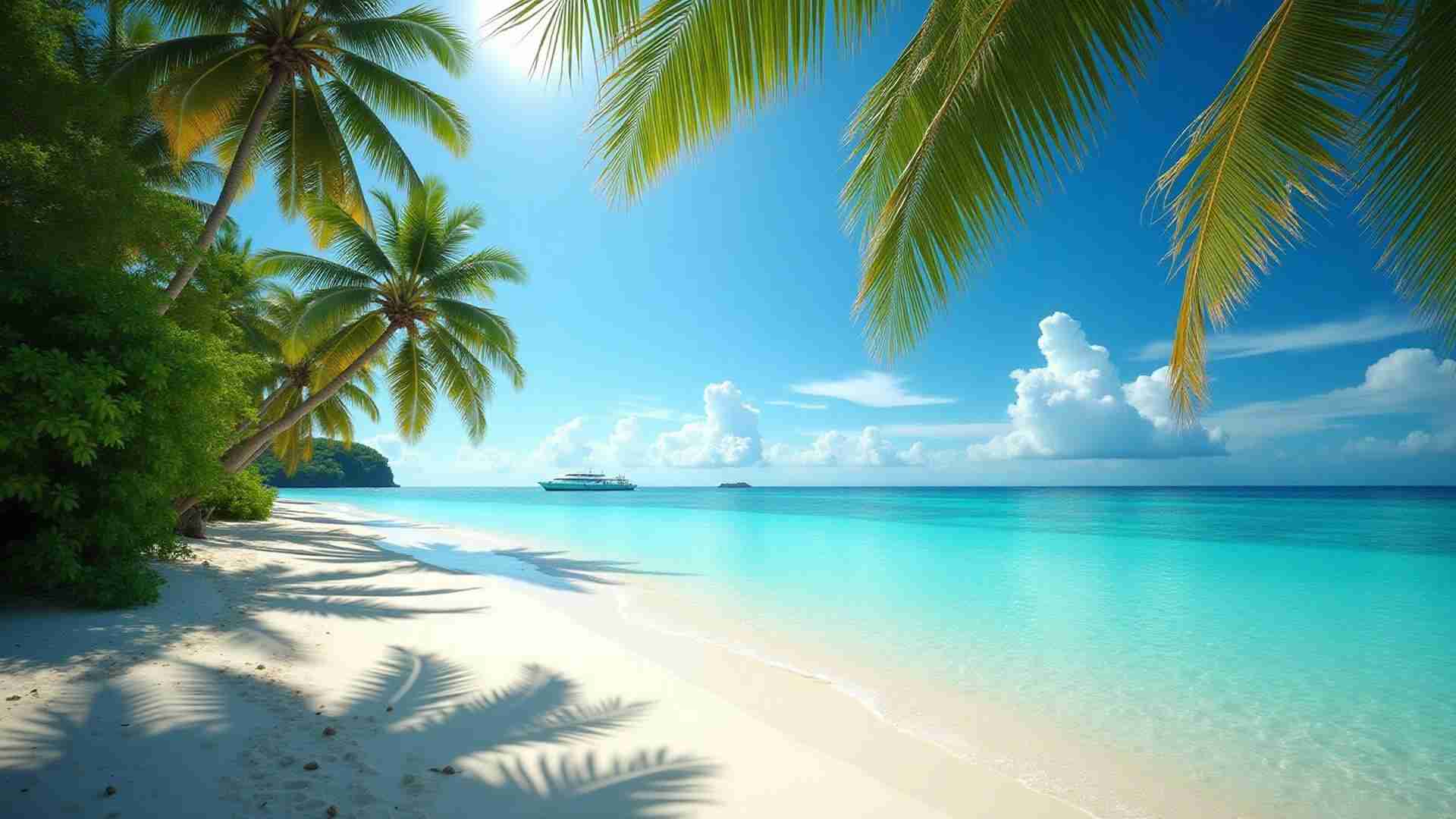 Пляж с шезлонгами у моря